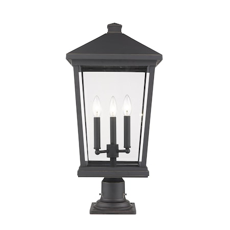 Z-Lite Beacon 3 Light Outdoor Pier Mounted Fixture, Oil Rubbed Bronze & Clear Beveled 568PHXLR-533PM-ORB